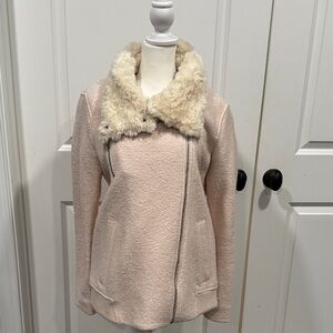 ZARA Trafaluc Blush Asymmetrical Zip Coat w/ Faux Fur Collar – Size M